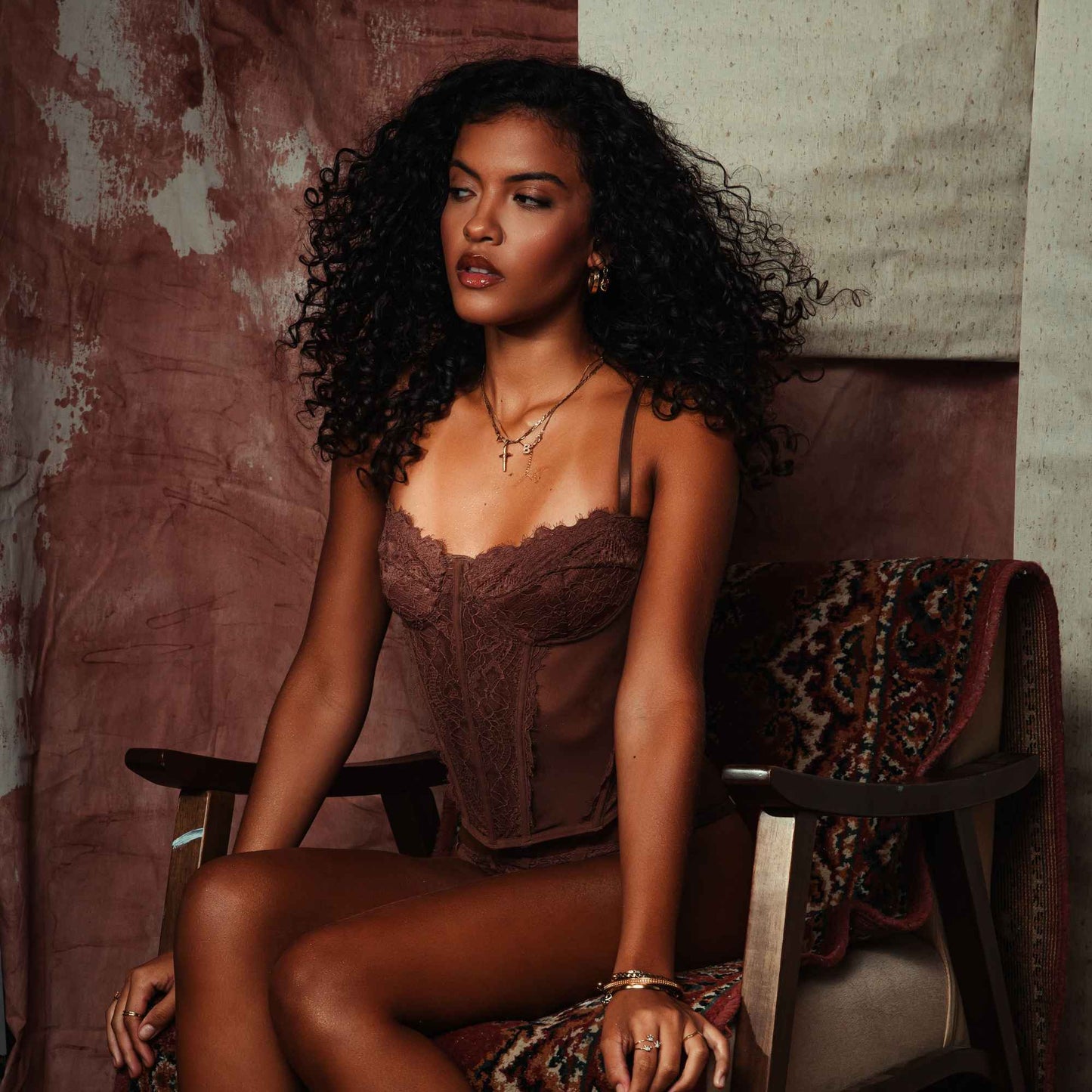 Sutiã Corset Sedução Em Renda Cílios e Tule Capuccino Seduction - U45