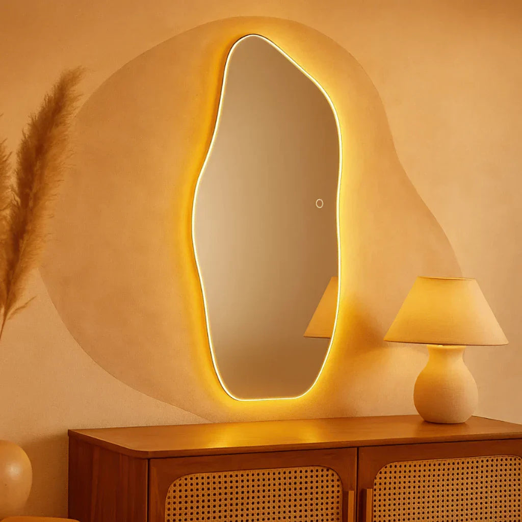 Lopazzi Grande Specchio a Parete in Cotone Biologico con LED Warm/Cool Touch, 115 x 60 cm – Saldi
