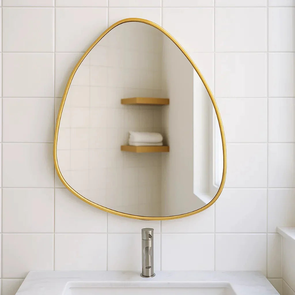 Specchio organico con cornice in alluminio, 90 x 80 cm – Rimanenze