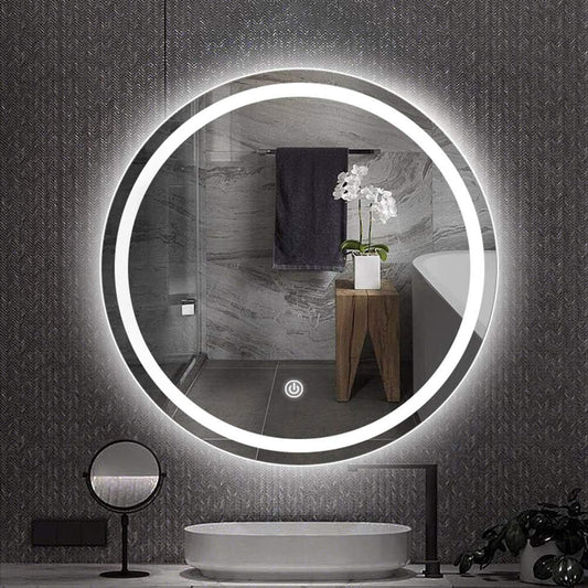 Specchio rotondo, lucido con illuminazione LED e pulsante touch – In saldo