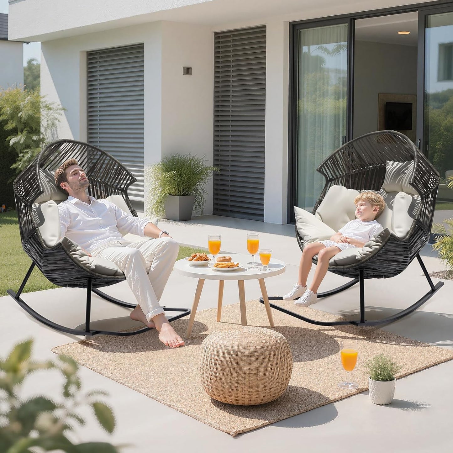 Oversized Egg Rattan Rocking Chair