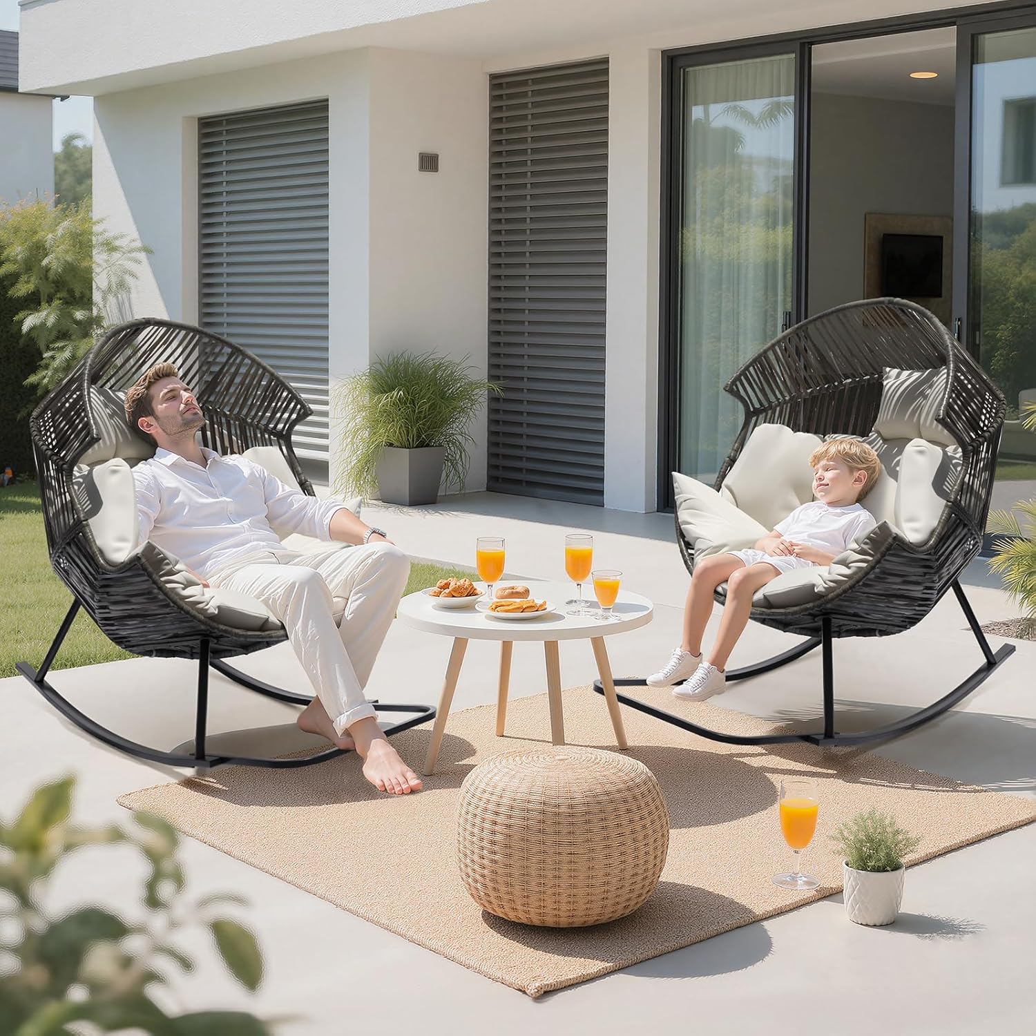 Oversized Egg Rattan Rocking Chair