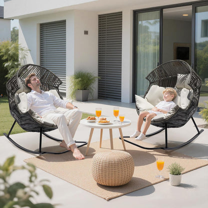 Oversized Egg Rattan Rocking Chair