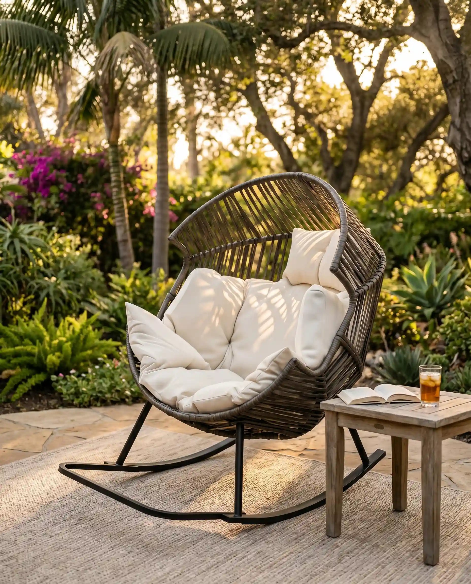 Oversized Egg Rattan Rocking Chair