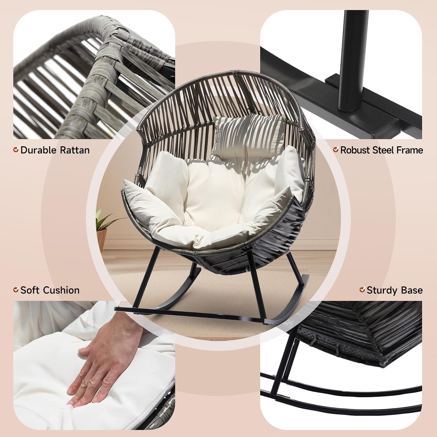Oversized Egg Rattan Rocking Chair