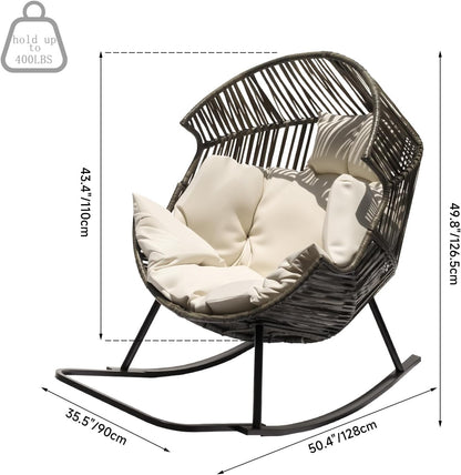 Oversized Egg Rattan Rocking Chair