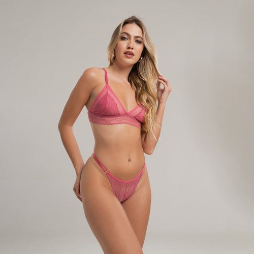 Conjunto em Tule e Renda Sutiã Triângulo