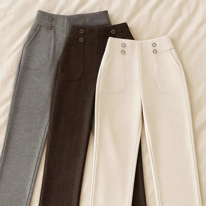 [Leve 3, Pague Só 2] Calça Solena Feminina em Algodão, Poliéster e Viscose de Cintura Alta com Botões Frontais