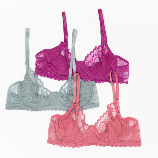 Kit com 3 Sutiãs Meia-Taça em Renda Colors