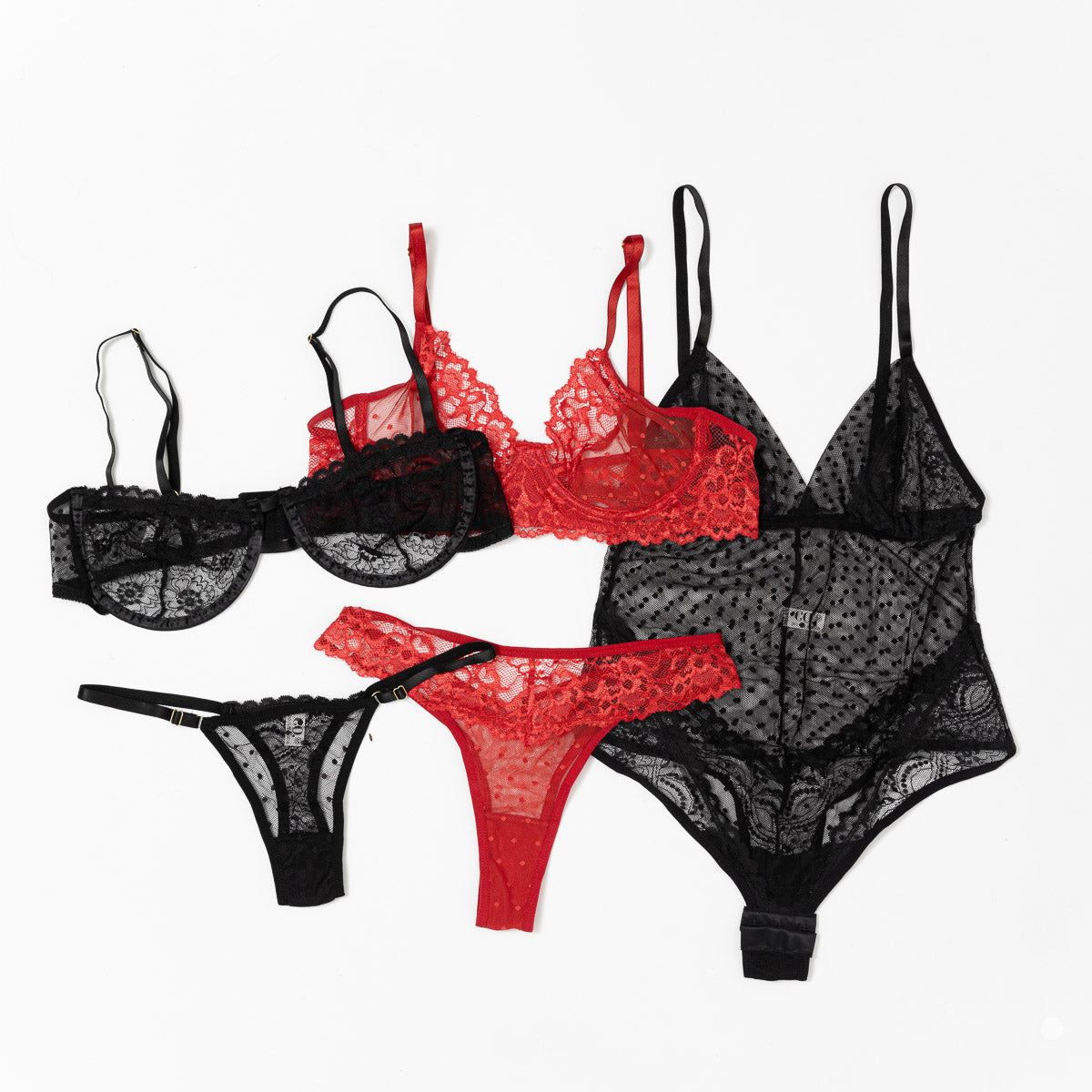 Kit Com 5 Lingeries Sexy Tule Poá For Love